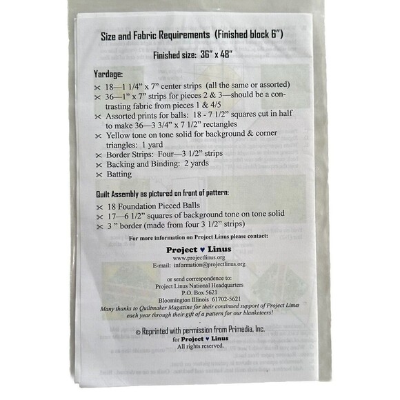 Project Linus - Pay Ball Quilt Pattern A Make A Blanket Day - Picture 2 of 2